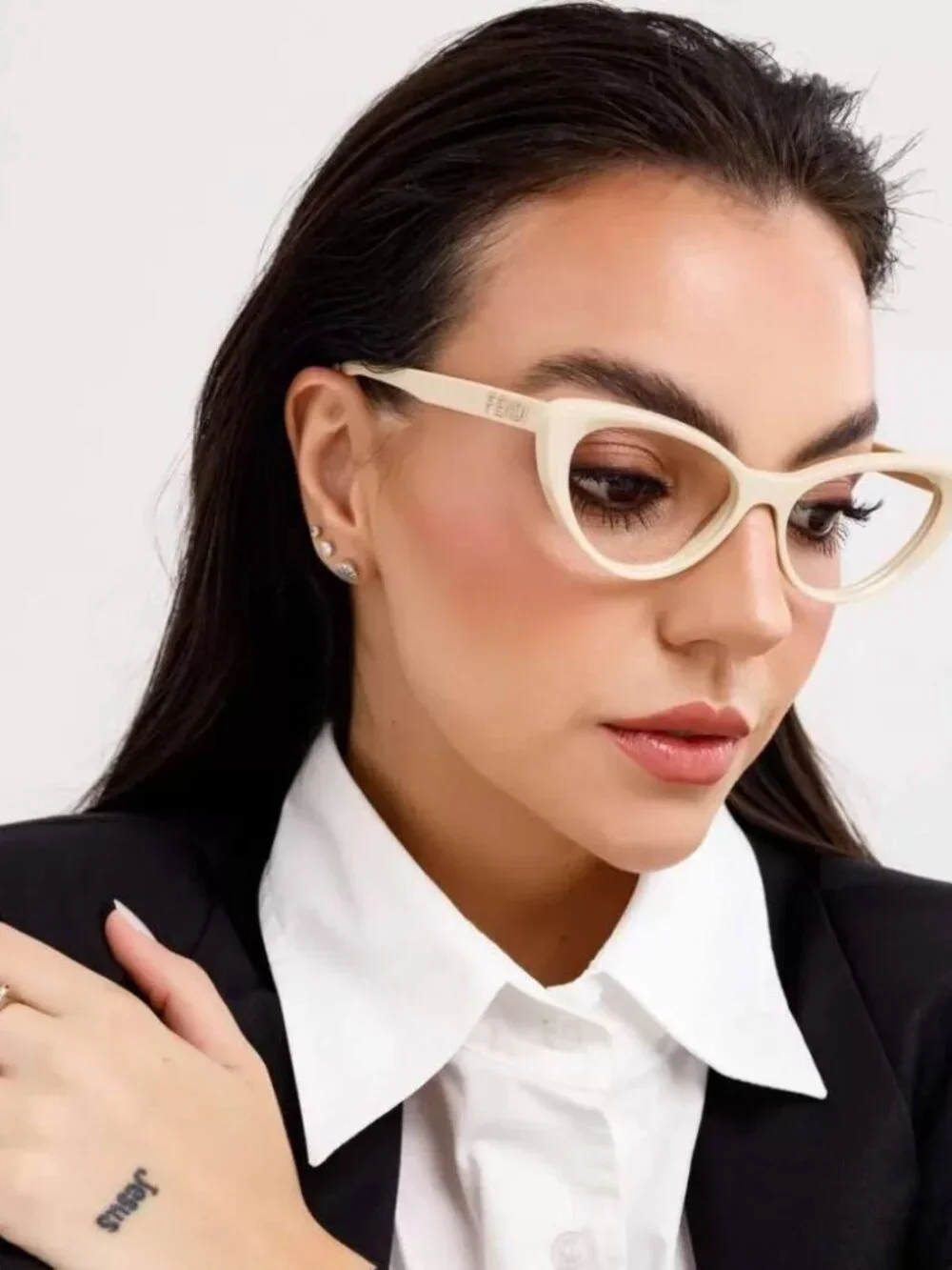 Fendi FE50075I 057 Cat Eye Eyeglasses 53mm - Shiny Beige